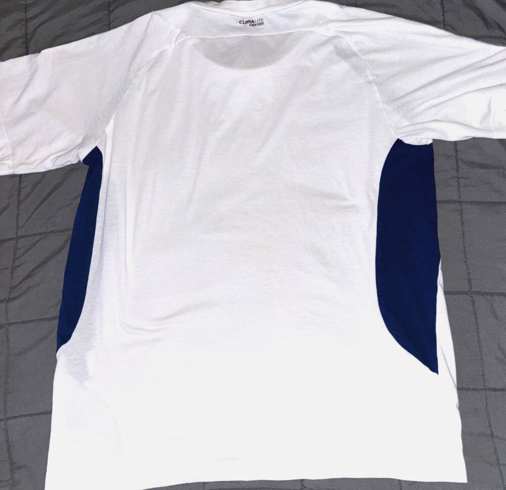 Men's Adidas Active 360 Athletic 3 Stripes Short Sleeve Shirt White/Blue Medium - Picture 3 of 5